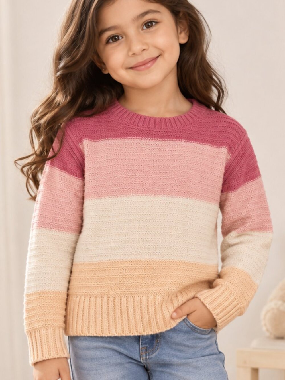 Pink Rose Girls Pastel Striped Knit Sweater Pink Size 7/8